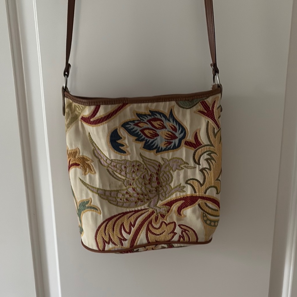 Damask fabric Cream and Brown Shoulder Bag